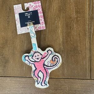 Roller Rabbit Pink Monkey Luggage Tag with Multicolor Accents